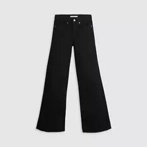 WOMEN'S LEVI'S 318 SHAPING WIDE LEG BLACK DENIM JEANS HIGH STRETCH 25 X 30